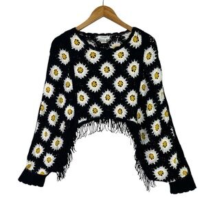 Haute Hippie Crochet Open Knit Shrug Shawl Poncho with Fringe One Size